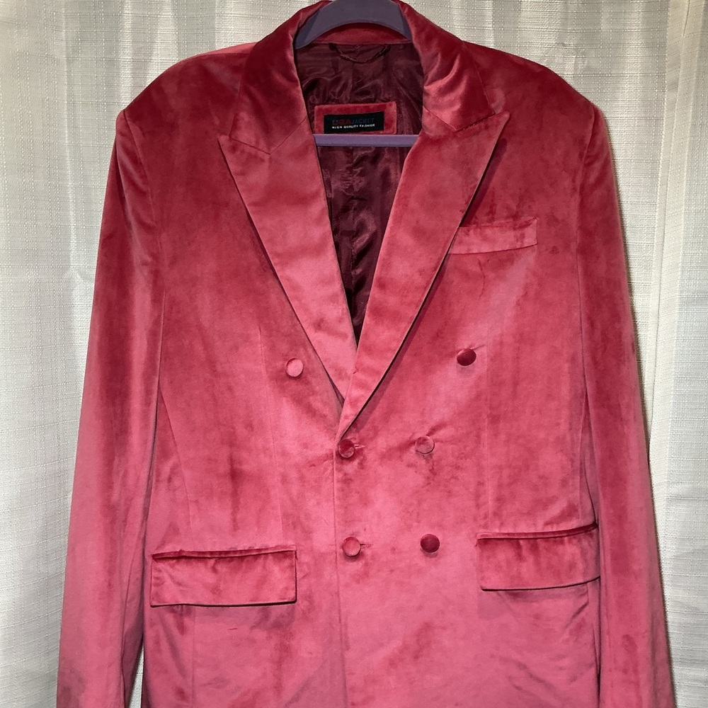 Elegant Velvet Double-Breasted Blazer in Deep Pink